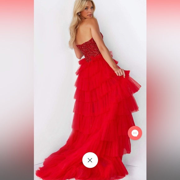 Chic Embossed Strapless Ruffle Long Dress from Jovani - Picture 2 of 5